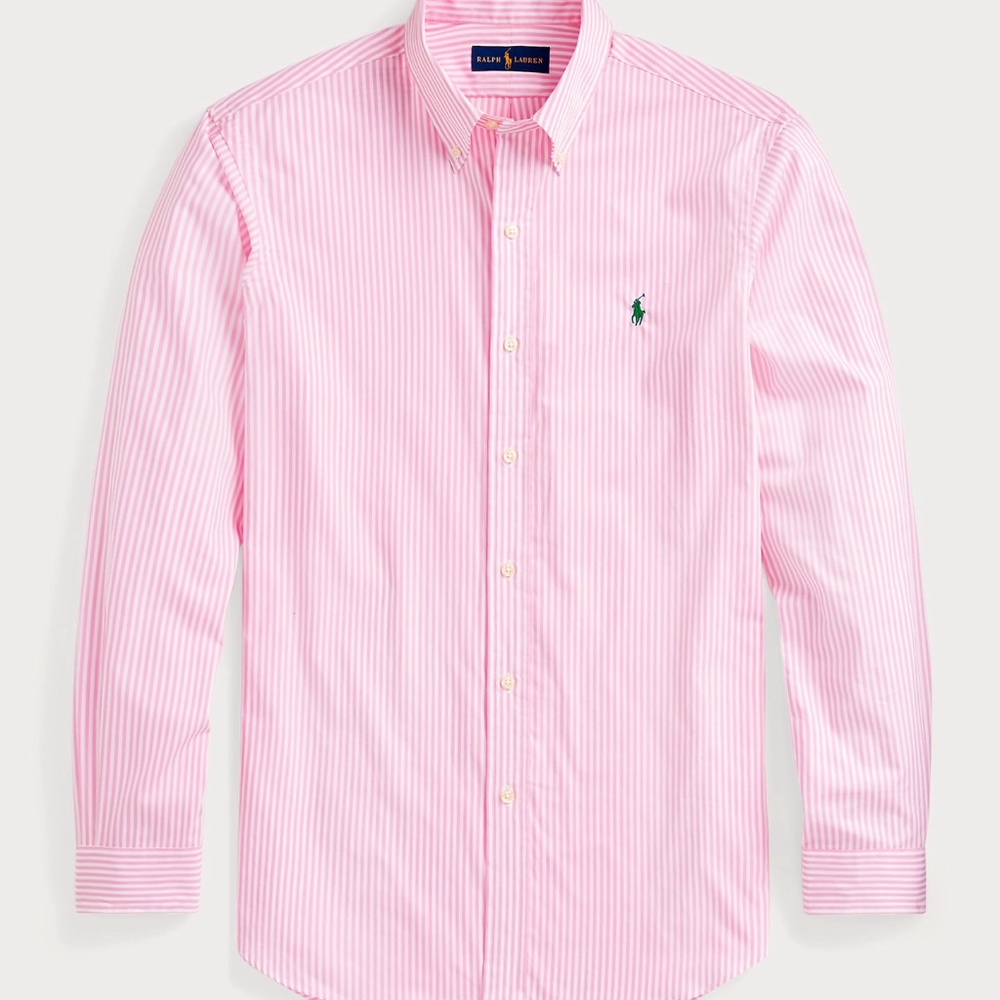 Ralph Lauren Pink Striped Poplin Button Down Shirt M Slim Fit